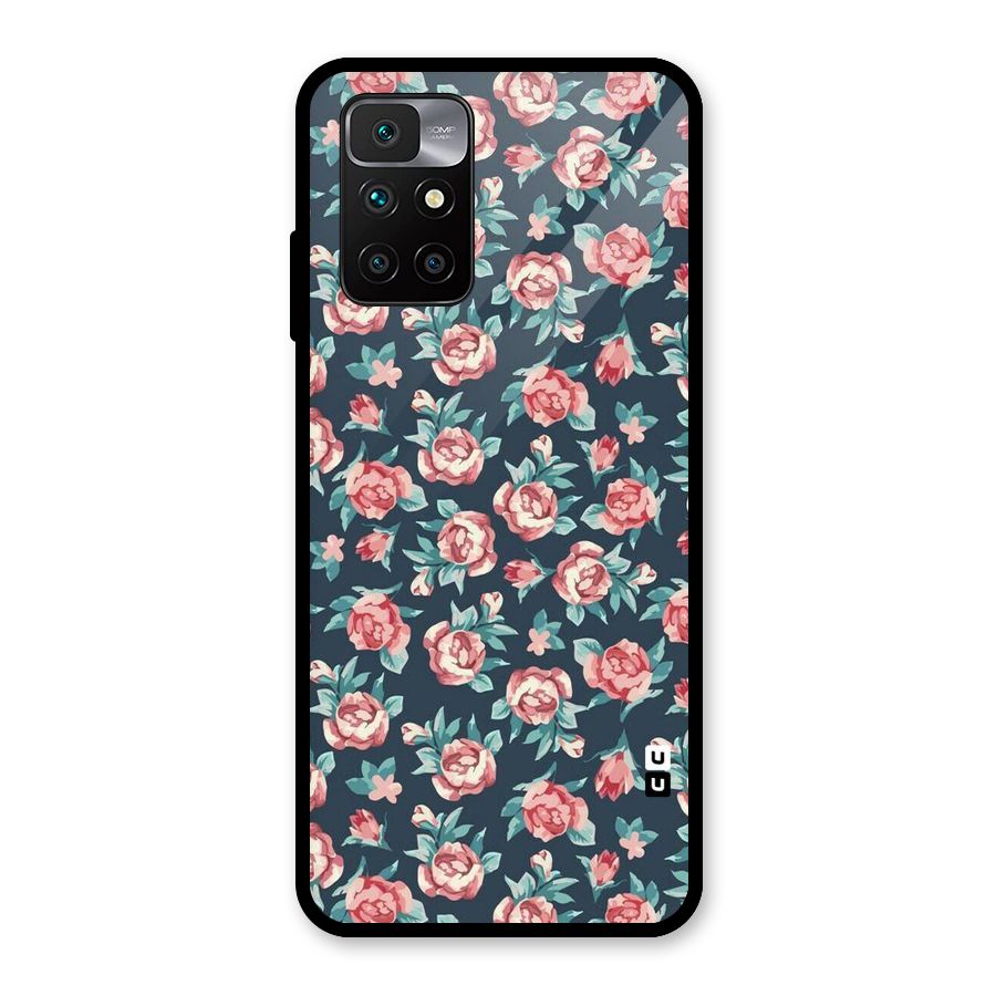 Floral Navy Bloom Glass Back Case for Redmi 10 Prime