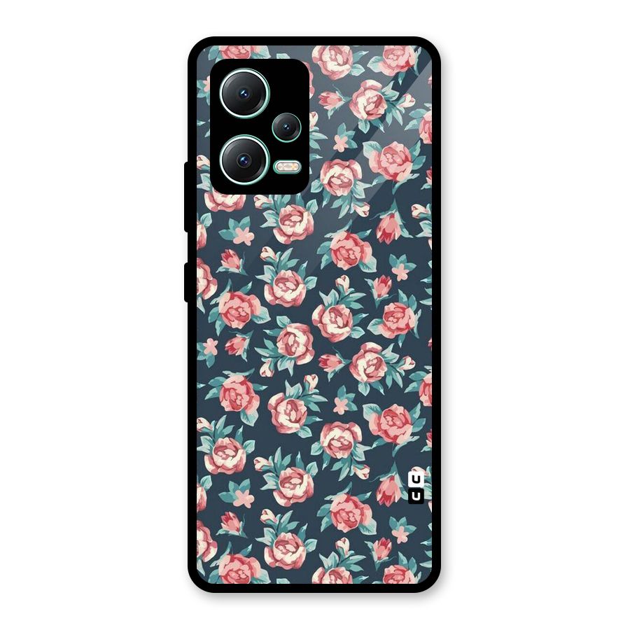 Floral Navy Bloom Glass Back Case for Redmi Note 12 5G