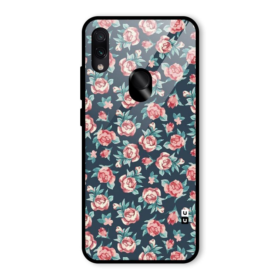 Floral Navy Bloom Glass Back Case for Redmi Note 7