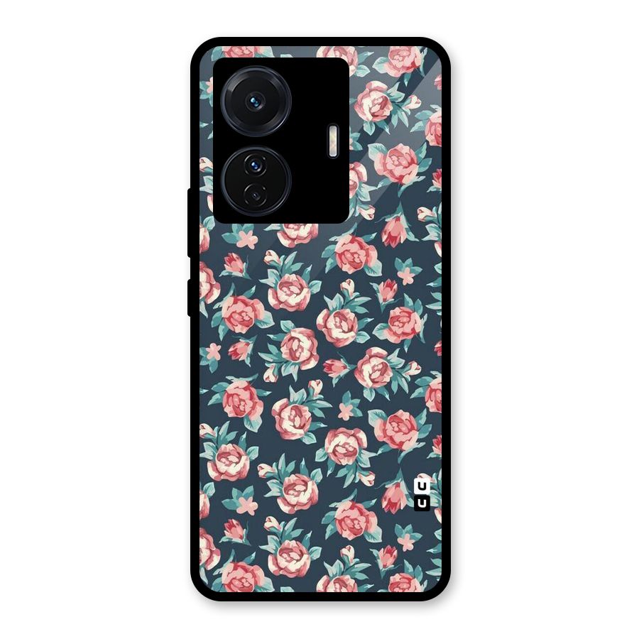 Floral Navy Bloom Glass Back Case for Vivo T1 Pro