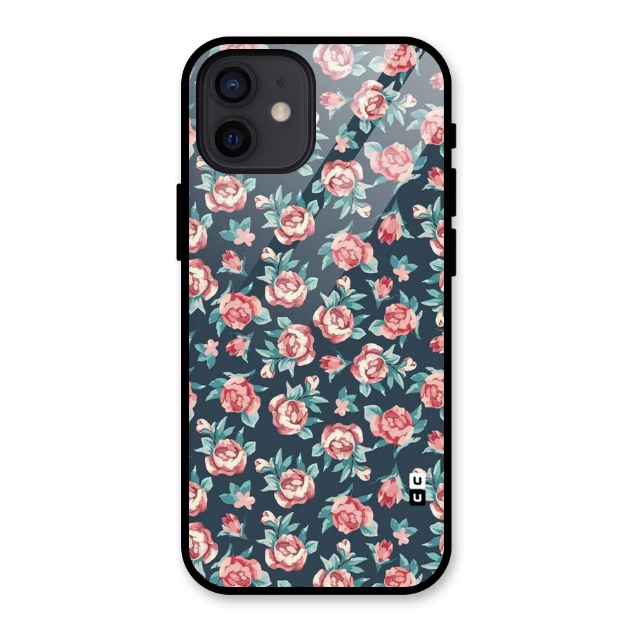 Floral Navy Bloom Glass Back Case for iPhone 12
