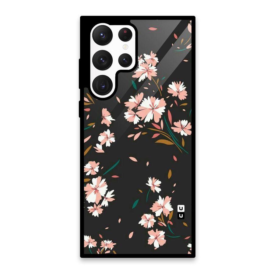 Floral Petals Peach Glass Back Case for Galaxy S22 Ultra 5G