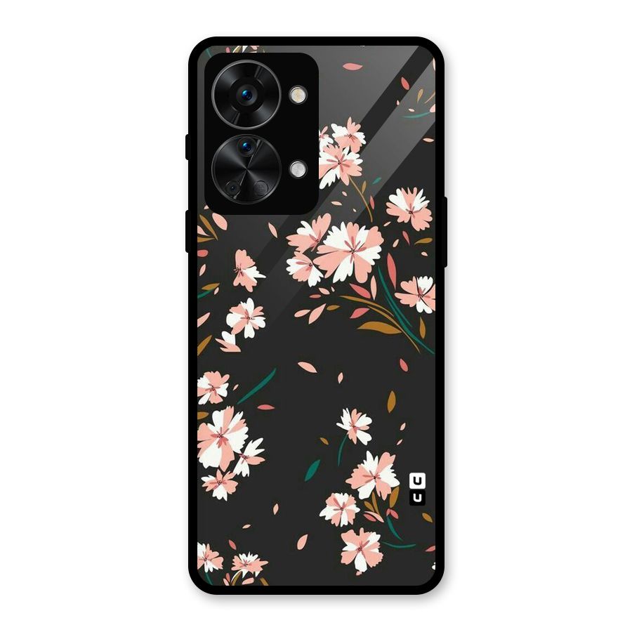 Floral Petals Peach Glass Back Case for OnePlus Nord 2T
