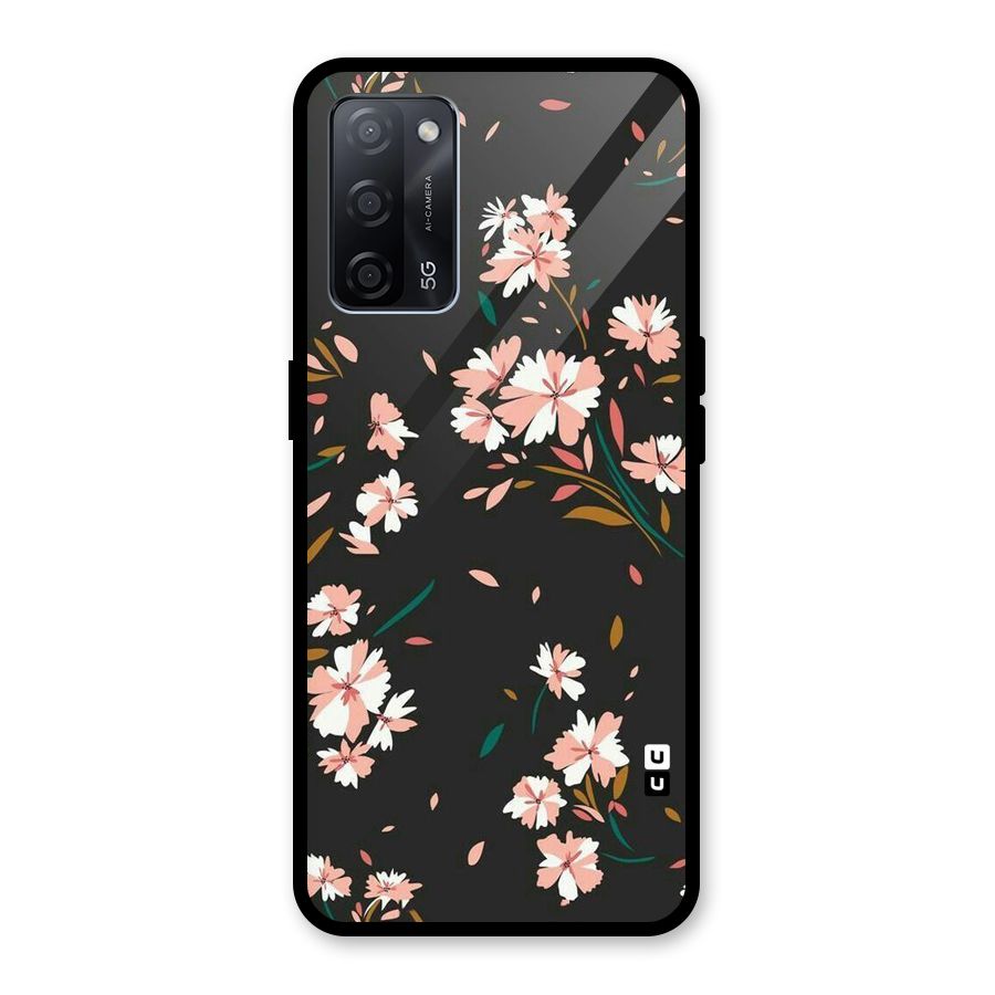 Floral Petals Peach Glass Back Case for Oppo A53s 5G