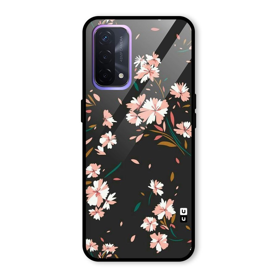 Floral Petals Peach Glass Back Case for Oppo A74 5G