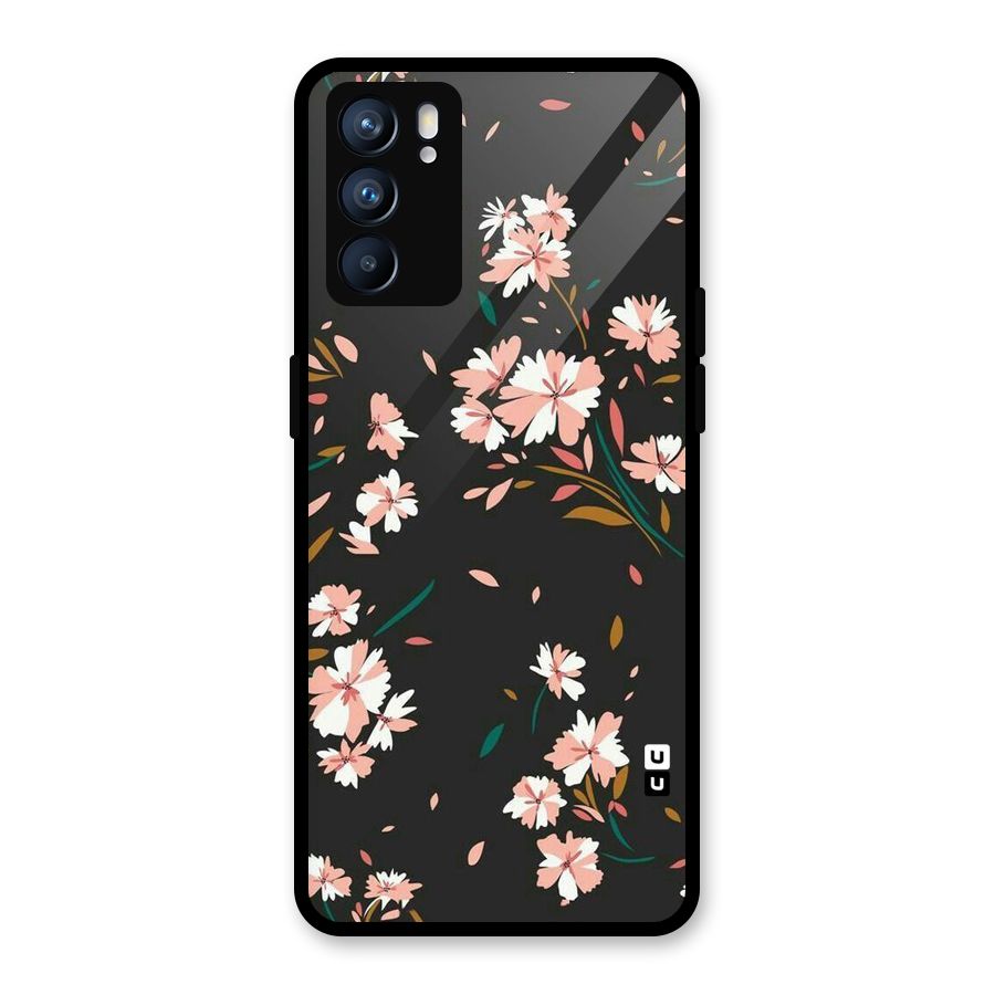 Floral Petals Peach Glass Back Case for Oppo Reno6 5G
