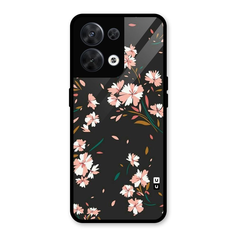 Floral Petals Peach Glass Back Case for Oppo Reno8 5G