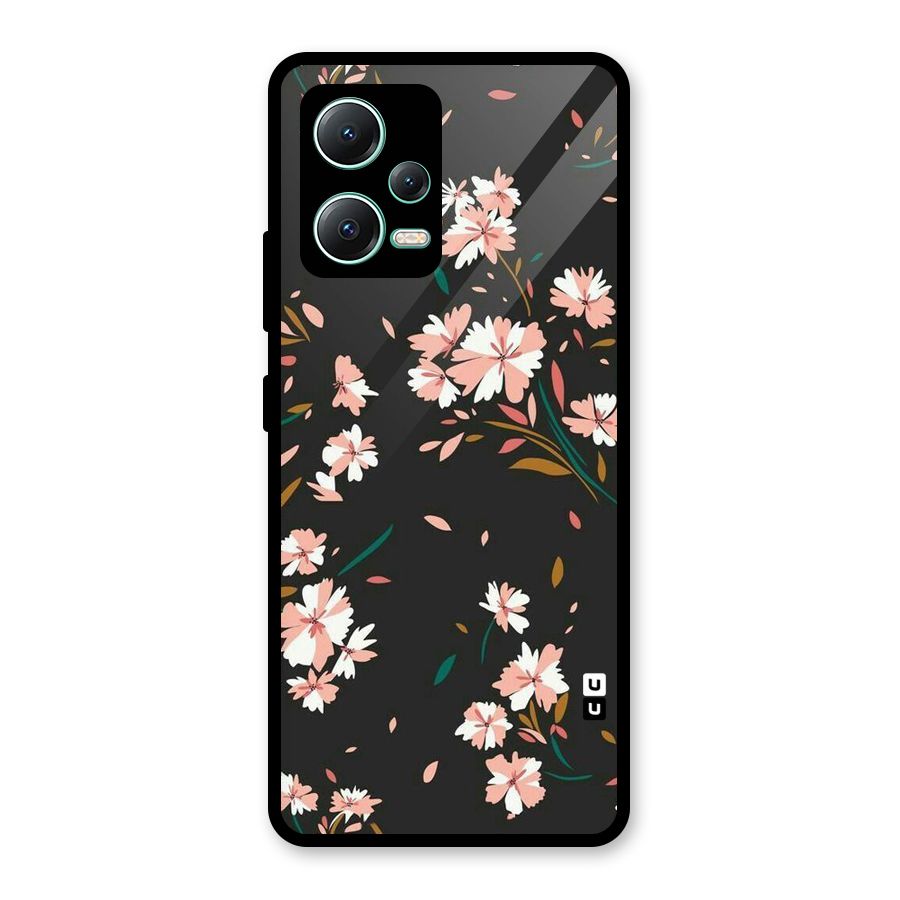 Floral Petals Peach Glass Back Case for Redmi Note 12 5G