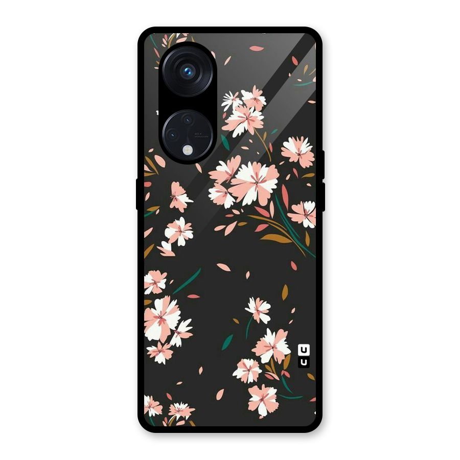 Floral Petals Peach Glass Back Case for Reno8 T 5G