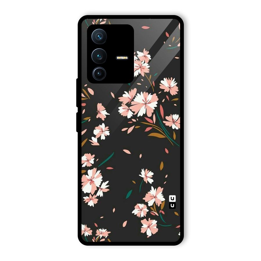 Floral Petals Peach Glass Back Case for Vivo V23 Pro