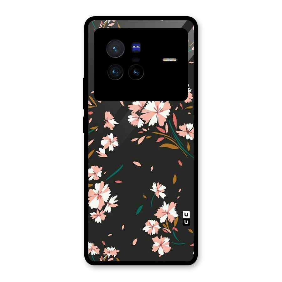 Floral Petals Peach Glass Back Case for Vivo X80