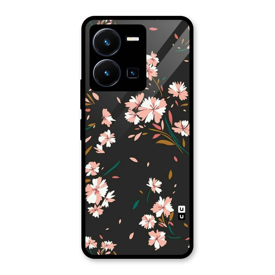 Floral Petals Peach Glass Back Case for Vivo Y35