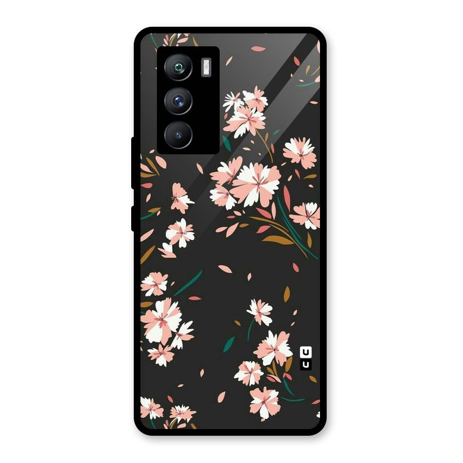Floral Petals Peach Glass Back Case for Vivo iQOO 9 SE