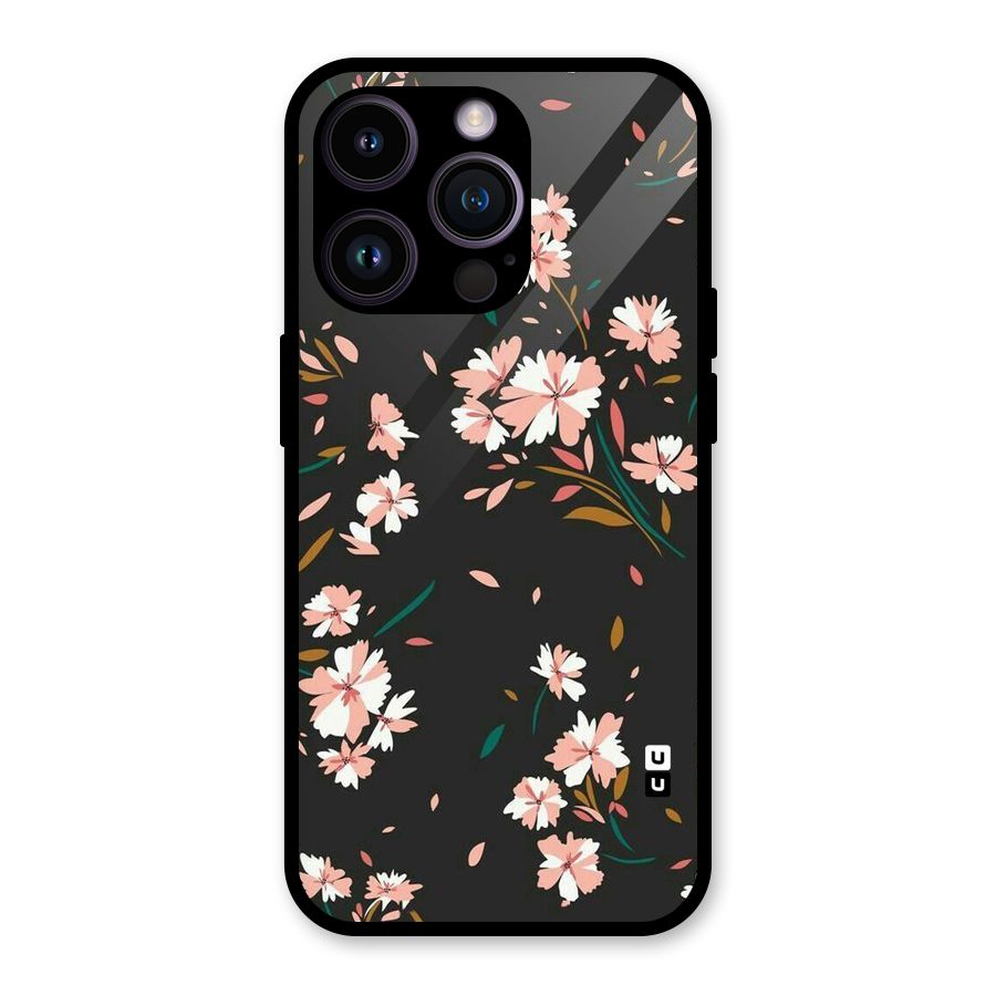 Floral Petals Peach Glass Back Case for iPhone 14 Pro