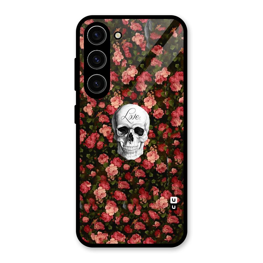 Floral Skull Love Glass Back Case for Galaxy S23