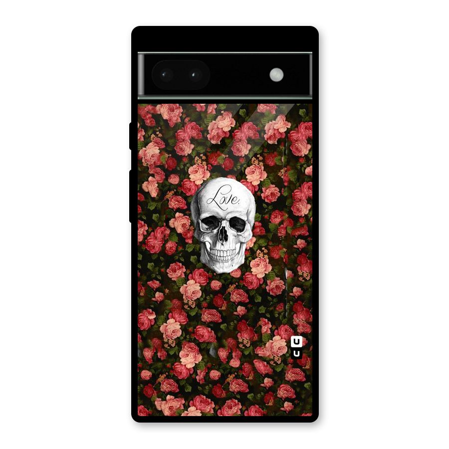 Floral Skull Love Glass Back Case for Google Pixel 6a
