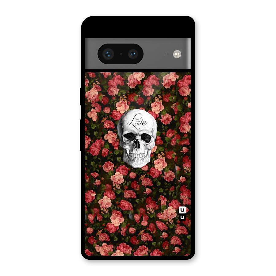 Floral Skull Love Glass Back Case for Google Pixel 7
