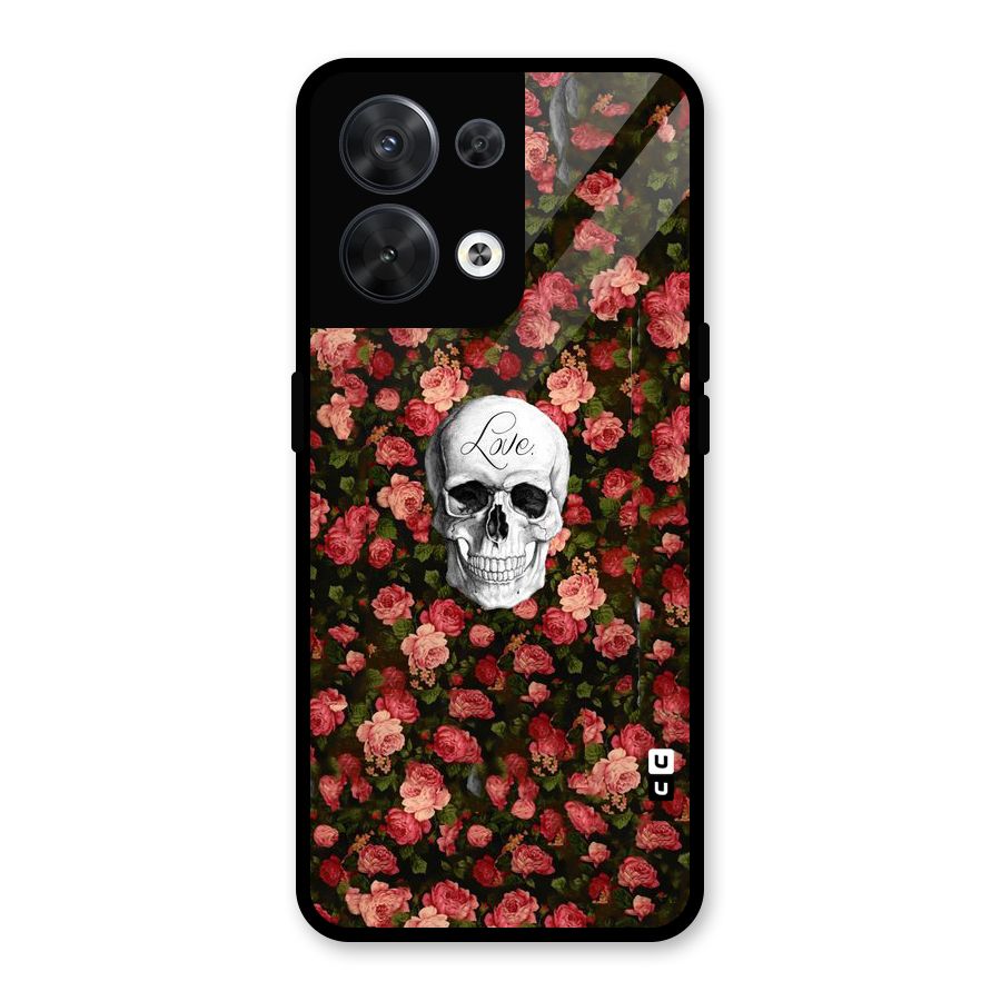 Floral Skull Love Glass Back Case for Oppo Reno8 5G