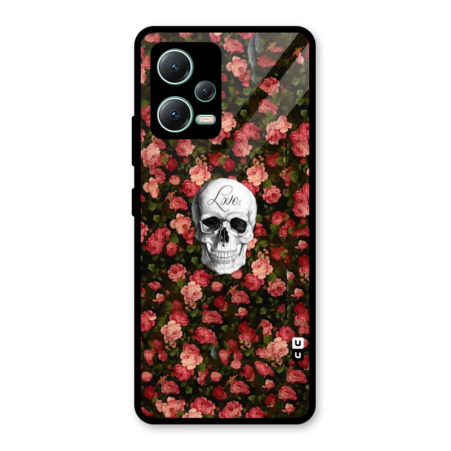 Floral Skull Love Glass Back Case for Redmi Note 12 5G