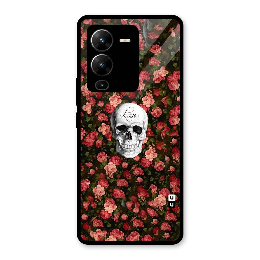 Floral Skull Love Glass Back Case for Vivo V25 Pro