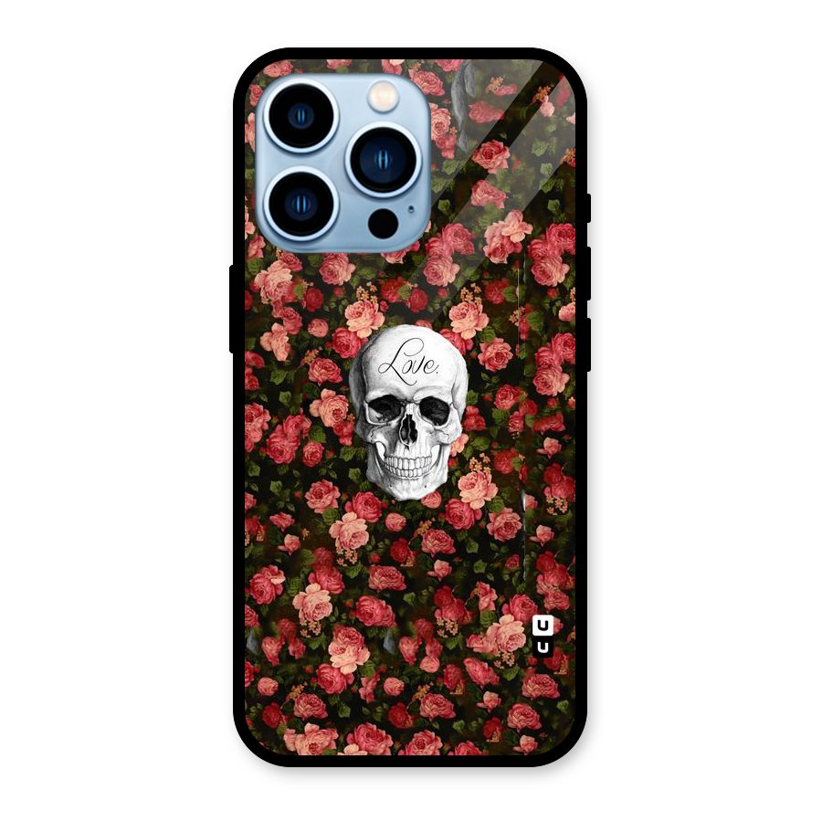 Floral Skull Love Glass Back Case for iPhone 13 Pro