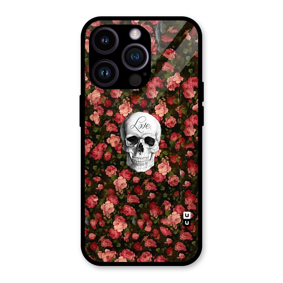 Floral Skull Love Glass Back Case for iPhone 14 Pro