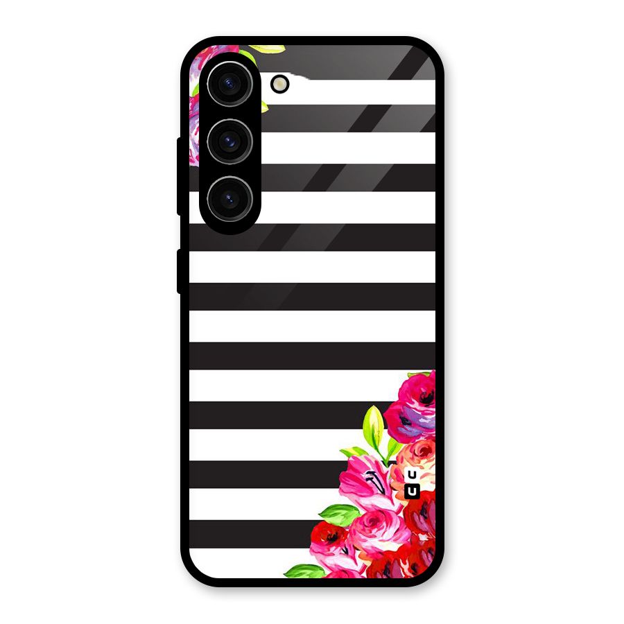 Floral Stripes Glass Back Case for Galaxy S23