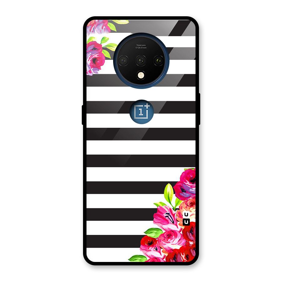 Floral Stripes Glass Back Case for OnePlus 7T