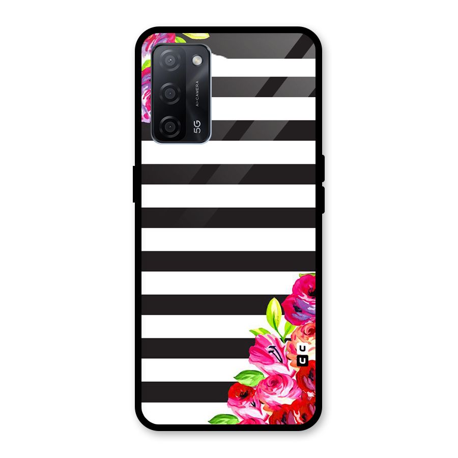 Floral Stripes Glass Back Case for Oppo A53s 5G