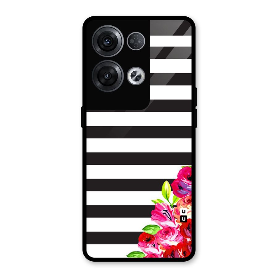Floral Stripes Glass Back Case for Oppo Reno8 Pro 5G
