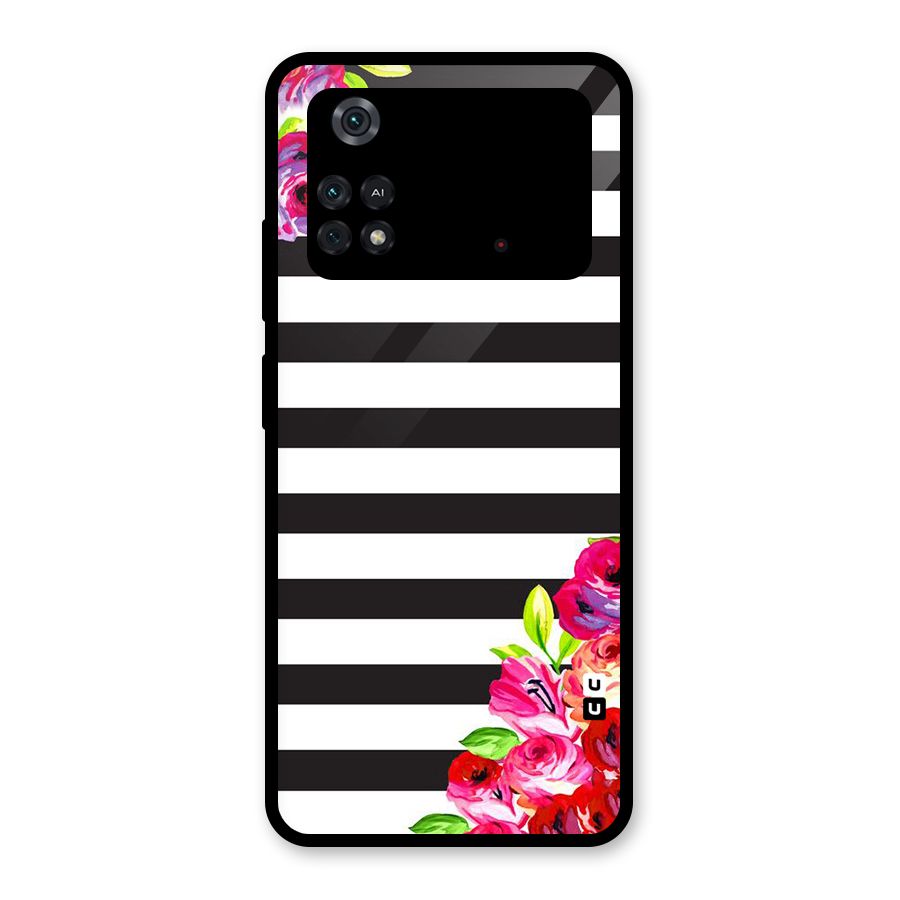 Floral Stripes Glass Back Case for Poco M4 Pro 4G