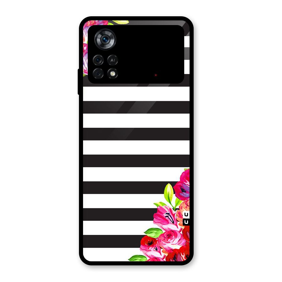 Floral Stripes Glass Back Case for Poco X4 Pro 5G