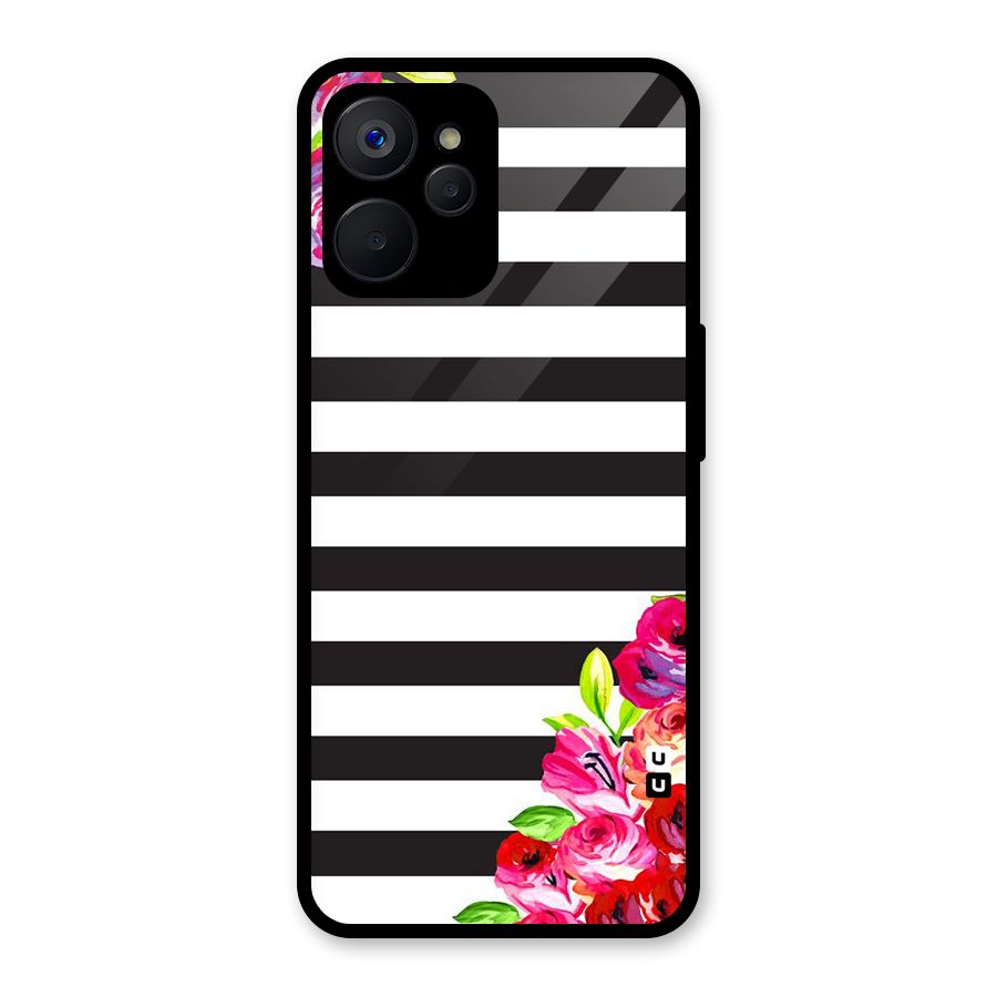 Floral Stripes Glass Back Case for Realme 9i 5G
