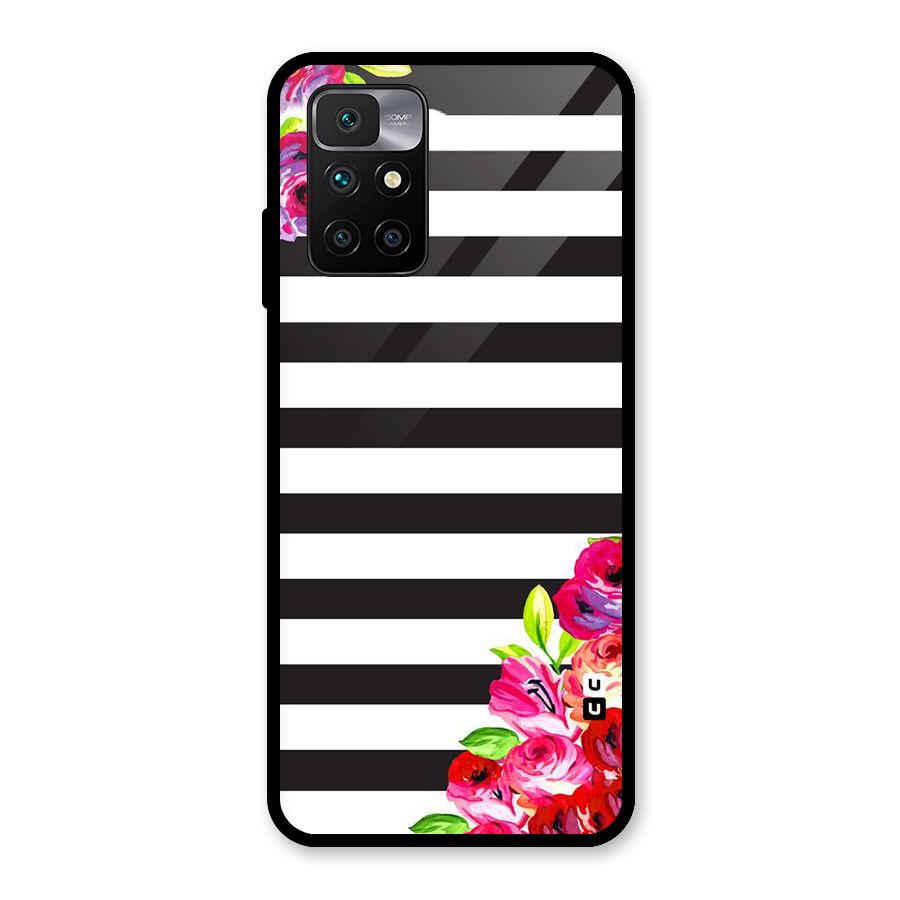 Floral Stripes Glass Back Case for Redmi 10 Prime
