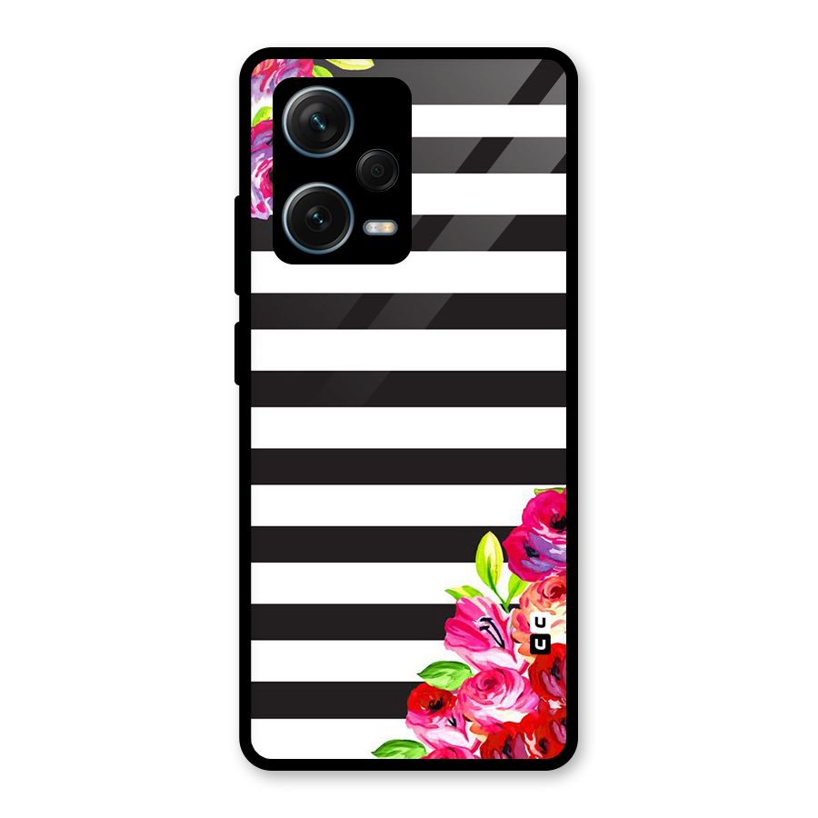 Floral Stripes Glass Back Case for Redmi Note 12 Pro Plus 5G