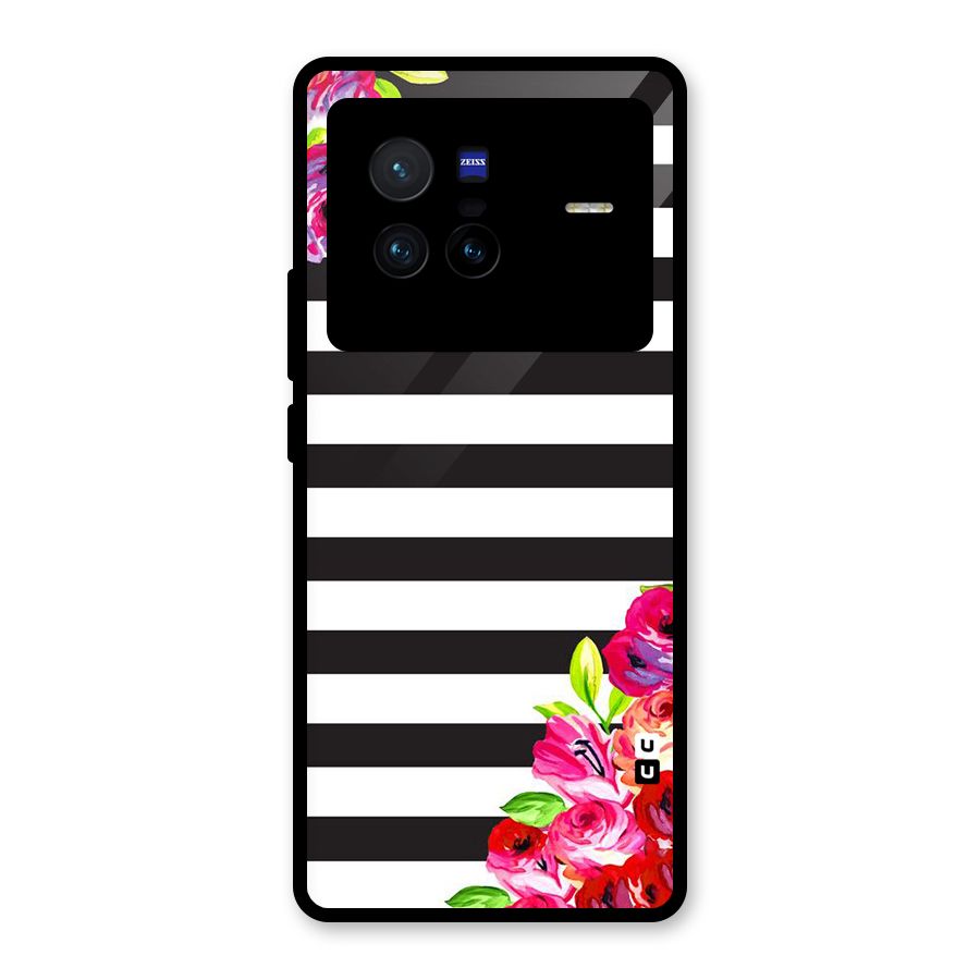 Floral Stripes Glass Back Case for Vivo X80