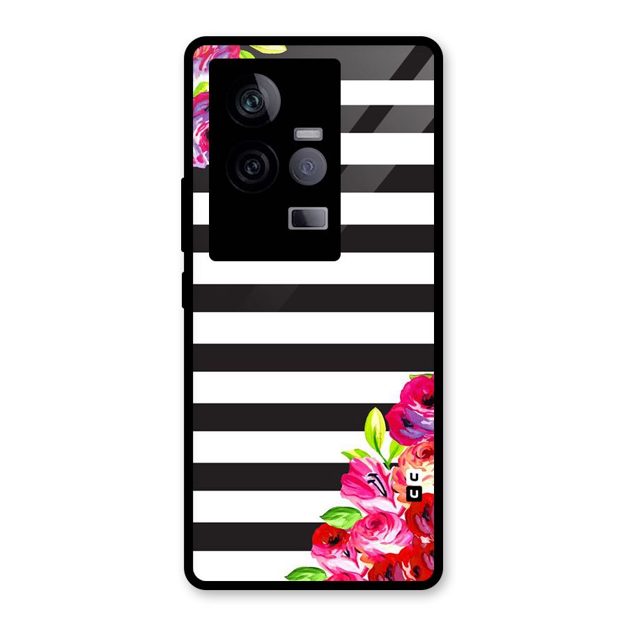 Floral Stripes Glass Back Case for Vivo iQOO 11 5G
