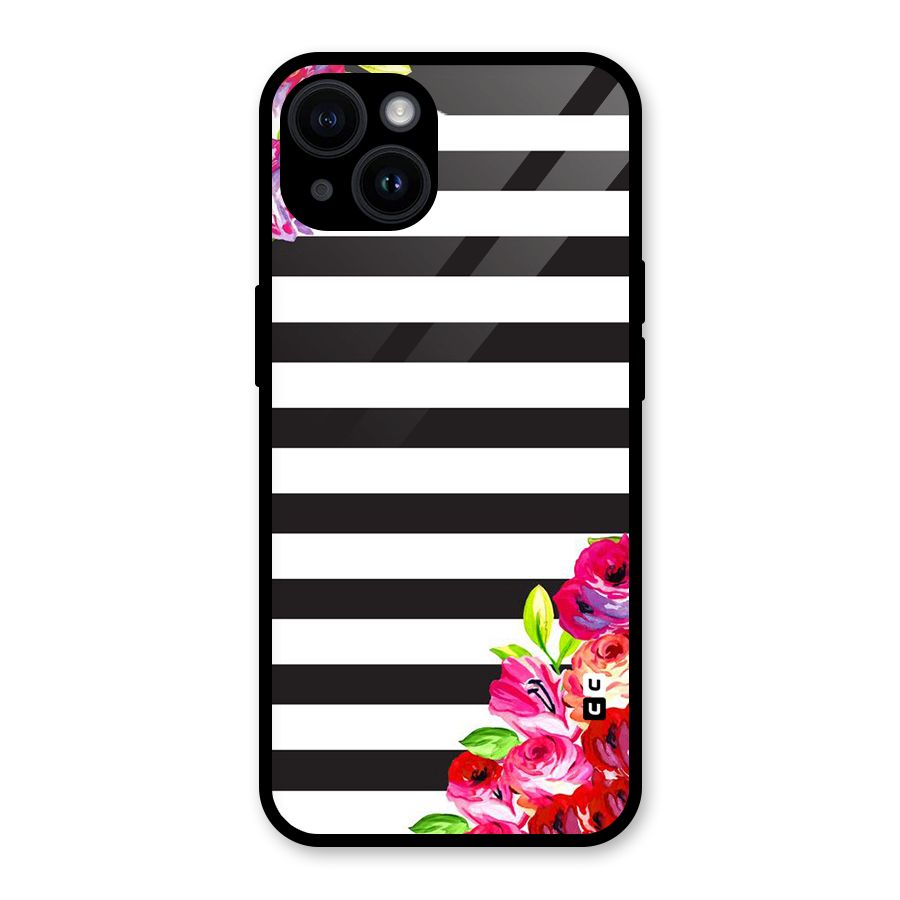 Floral Stripes Glass Back Case for iPhone 14