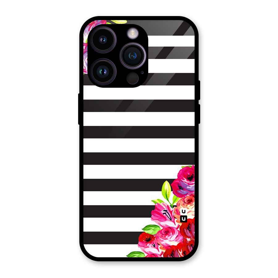 Floral Stripes Glass Back Case for iPhone 14 Pro