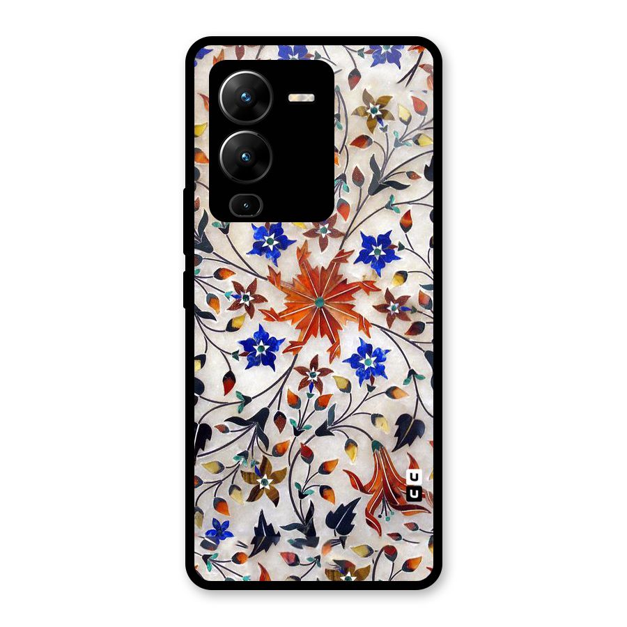 Floral Vintage Bloom Glass Back Case for Vivo V25 Pro