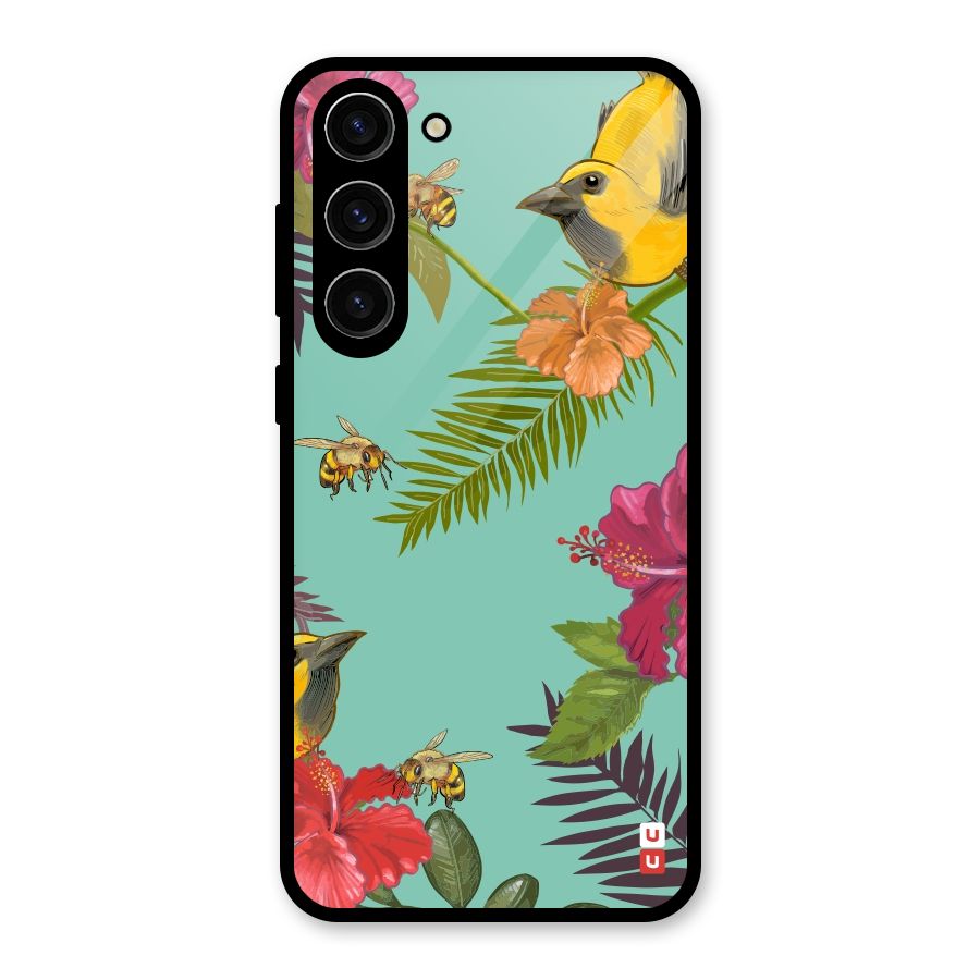 Flower Bird and Bee Glass Back Case for Galaxy S23 Plus