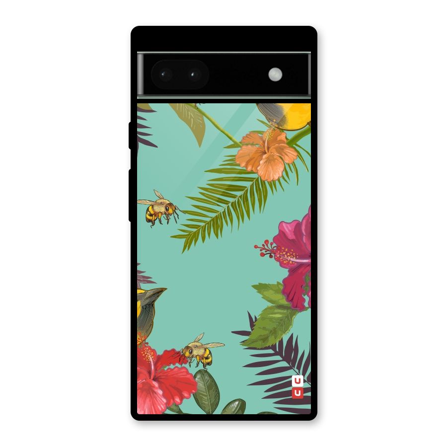 Flower Bird and Bee Glass Back Case for Google Pixel 6a