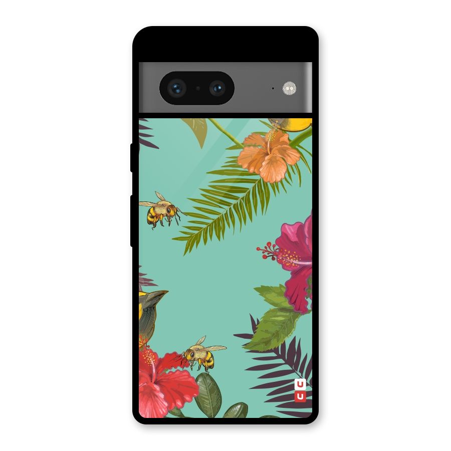 Flower Bird and Bee Glass Back Case for Google Pixel 7