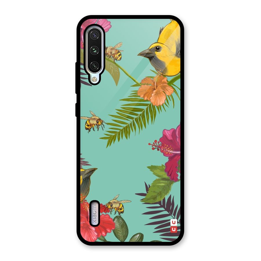 Flower Bird and Bee Glass Back Case for Mi A3