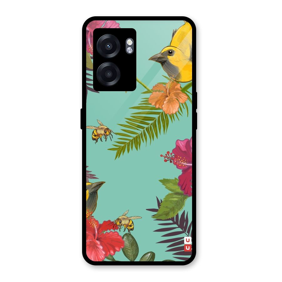 Flower Bird and Bee Glass Back Case for Oppo K10 (5G)