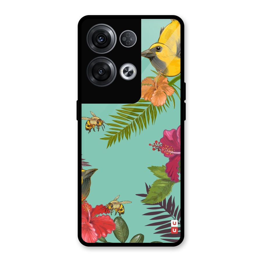 Flower Bird and Bee Glass Back Case for Oppo Reno8 Pro 5G