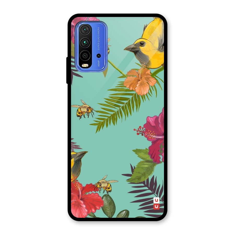 Flower Bird and Bee Glass Back Case for Redmi 9 Power