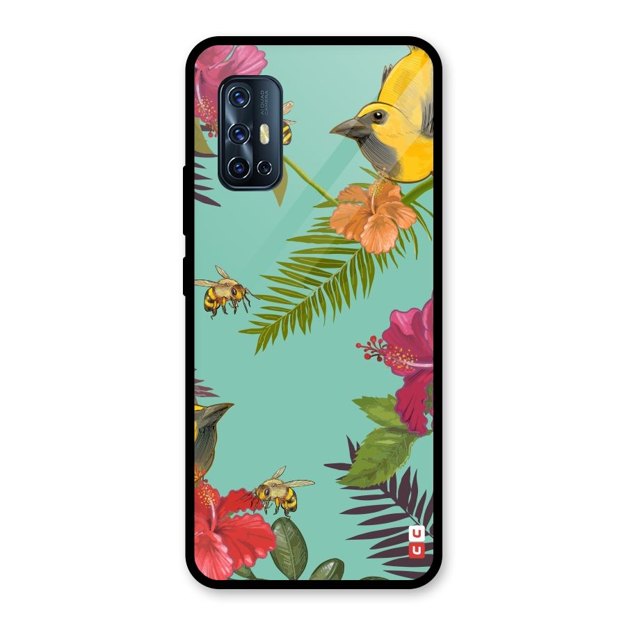 Flower Bird and Bee Glass Back Case for Vivo V17