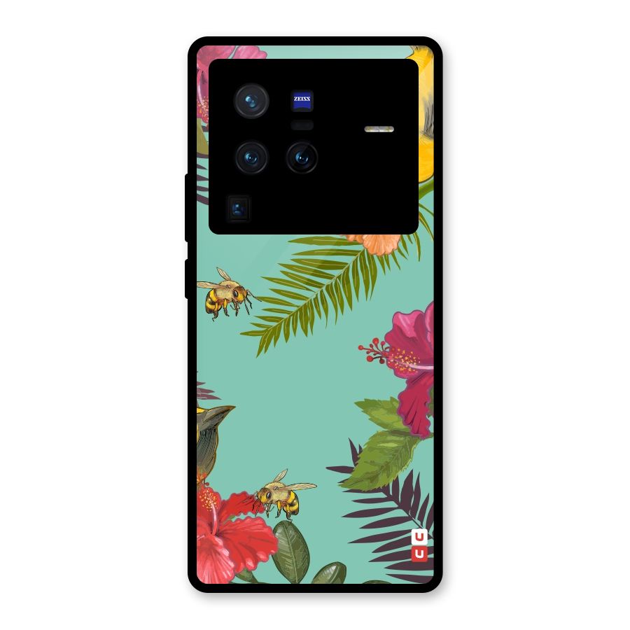 Flower Bird and Bee Glass Back Case for Vivo X80 Pro