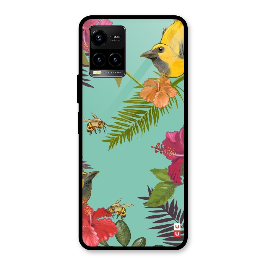 Flower Bird and Bee Glass Back Case for Vivo Y21T